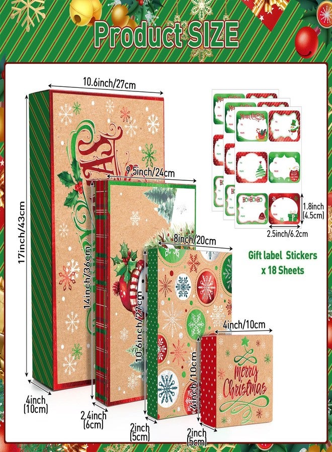 Pickmesh 18 Pcs Kraft Christmas Gift Boxes with Lids 18 Size Foil Xmas Wrapping Box Bulk Merry Christmas Shirt Box with Label Sticker for Xmas Holiday Party Sweater Cloth Gift Wrapping Supplies Decor - Image 3
